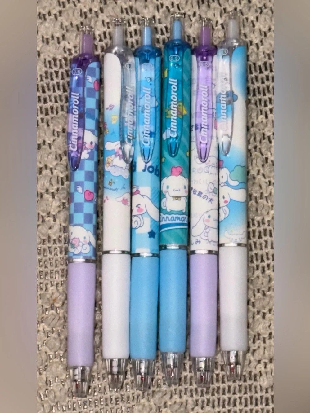 6pc Sanrio Cinnamoroll Retractable Gel Pens Set 0.5mm Black Ink Stationary